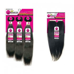 Motown Tress Brazilian 100% Human Hair Bundle 7A Straight 3Bundle With 4x4 Closure