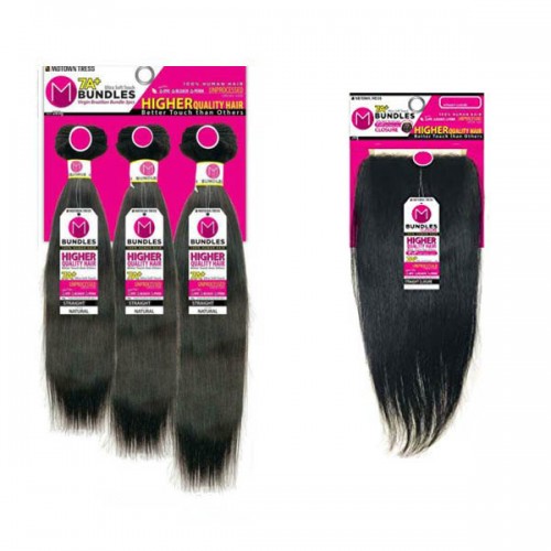 Motown Tress Brazilian 100% Human Hair Bundle 7A Straight 3Bundle With 4x4 Closure