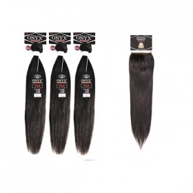 Onyx 100% Virgin Brazilian Human Hair Bundle Weave Straight 3 Bundle With 4x4 Lace closure Super Sale