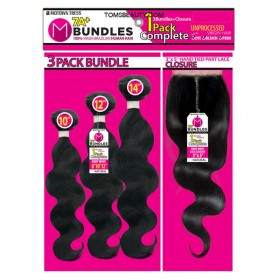 Motown Tress 100% Natural Human Hair 7A Virgin Body Wave 3pcs + 7A T Closure COMBO DEAL