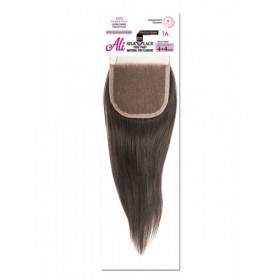 Ali Bundles Unprocessed 100% Virgin Human Hair Weave 4X4 Silk Lace Free Part Natural top Closure Straight