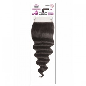 Ali Bundles Unprocessed 100% Virgin Human Hair Weave 4X4 Silk Lace Free Part Natural top Closure Ocean Wave