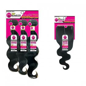 Motown Tress Brazilian 100% Human Hair Bundle 7A Body Wave 3Bundle With 4x4 Closure