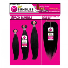 Motown Tress 100% Natural Human Hair 7A Virgin Straight 3pcs + 7A T Closure COMBO DEAL
