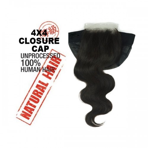 Unprocessed 100% Natural Human Hair BODY WAVE LACE 4 X 4 CLOSURE CAP 12"