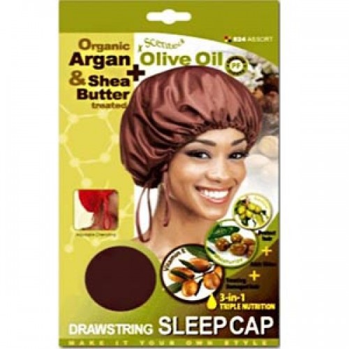 QFITT DRAWSTRING SLEEP CAP ARGAN OLIVE & SHEA BUTTER TREATED