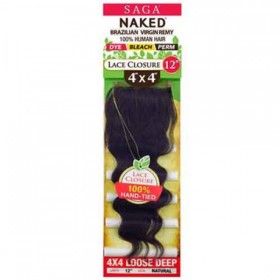 SAGA NAKED BRAZILIAN REMY 4X4 LACE CLOSURE LOOSE DEEP